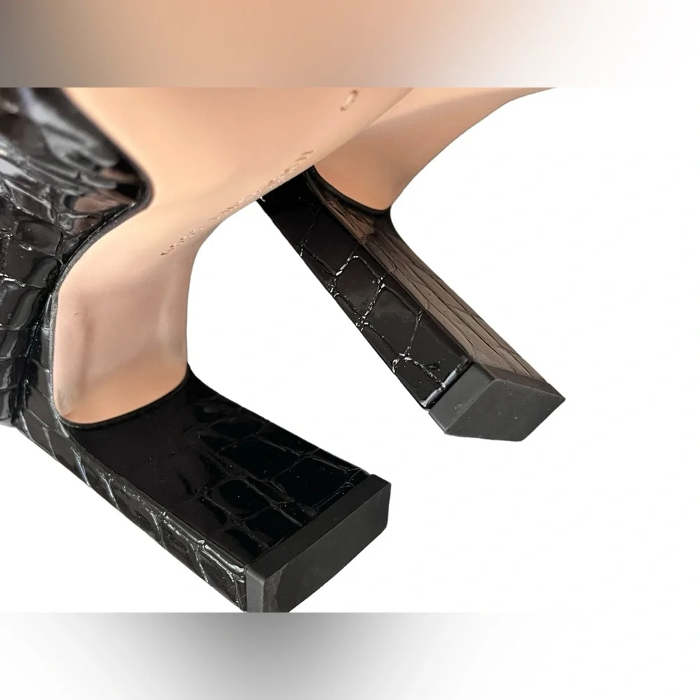 Good American Black Croc Embossed‎ Square Toe Mid-Calf Boots Size 6